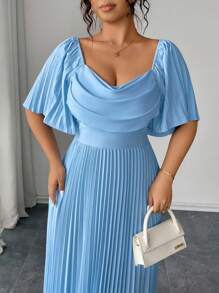 Elenzga 夏季大码优雅纯色褶皱连衣裙