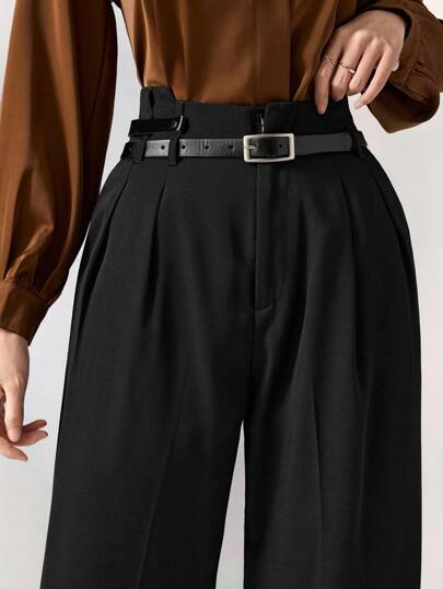 Heiryn 秋冬女士纯色高腰百褶阔腿宽松休闲西装裤