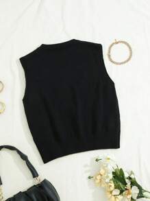 Lunelith SHEIN Lunessa Minimalist Sweet Women's Summer Loose Black 3D Floral Vest Knit Sleeveless Top