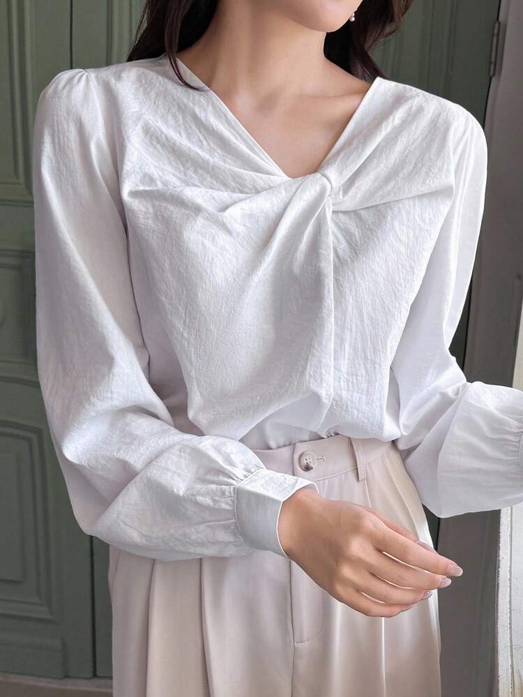 Women's Twist Knot Design Casual Elegant Blouse Fall Tops