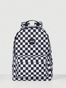 SUMWON Checkered Pattern School Backpack Travel Daypack Classic Racing Design Durable Zipper Closure Student Bag School Book Carrier With Front Pocket - Black and White - View 2