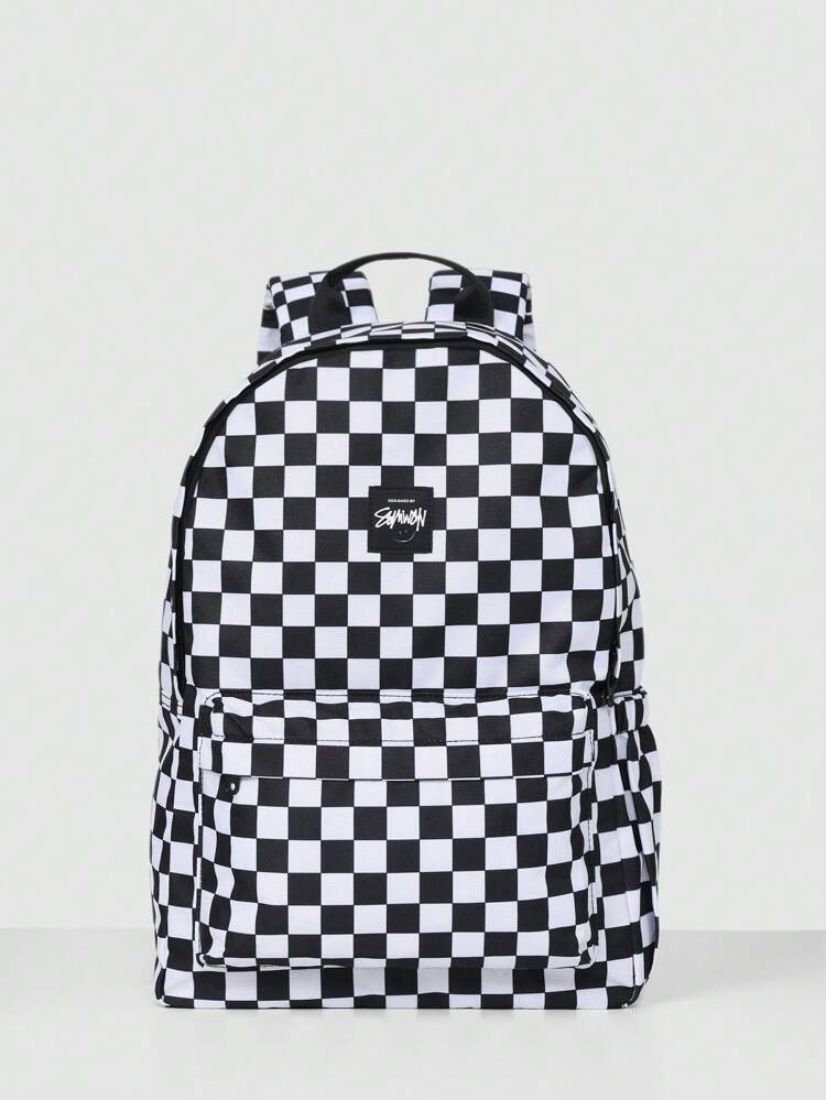 Classic Checkered Pattern Backpack With Front Storage
