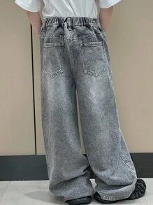 Dazy Kids 男童宽松直筒休闲牛仔裤，秋季童装 - 灰色 - 查看 9