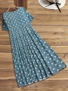 Rusticease Vestido holgado con mangas abullonadas, hombros caídos, volantes en el bajo y ajuste suelto, adecuado para primavera y verano, tallas grandes, estilo campestre de vacaciones - Multicolor - Ver 2