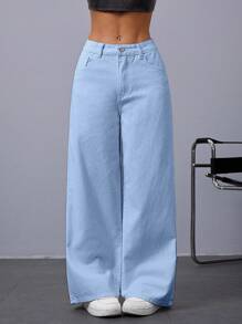 Jeanoix 高腰闊腿牛仔褲 - 淺色水洗藍 - 查看 9