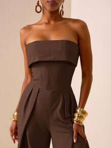 Zivah 2025 春夏新款音乐节、复活节、圣帕特里克节、西部风、游牧风、生日派对、毕业季、校园风、学生装、日常休闲、基础百搭、休闲、邮轮旅行、海滩、日光浴、病毒式传播、街头服饰、通勤露背阔腿露背抽绳腰卡其色连体裤