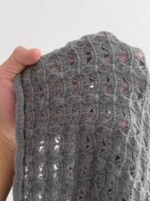 Sunspun 大码纯色复古钩针纽扣开衫 - 灰色 - 查看 3