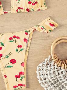 Swim Mod Women's Cherry Print Ruffled Sexy Bikini Swimsuit Set, Summer Beach - Multicolor - View 3