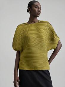 Ontre 2025 秋冬女装、返校装、万圣节装、圣诞节装、教师装、夜间外出装、商务休闲褶饰蝙蝠袖上衣 - 綠色 - 查看 1