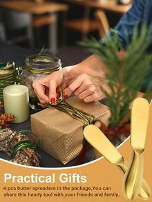 奶酪刮刀套装，不锈钢炭刀黄油刀刮刀，适用于涂抹冷黄油、奶酪和果酱。 - 金色 - 查看 7