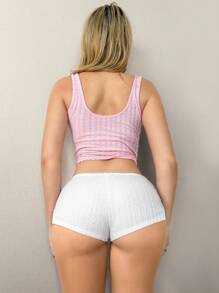 Sweetina 女款 Y2K 夏季白色低腰短裤，侧开衩，花朵装饰 - 白色 - 查看 2