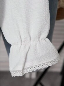 Camicetta con maniche a sbuffo e dettagli in pizzo, per ragazze, stile dolce