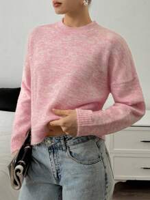 EURMUSE Brushed Melange Baby Pink Soft Touch Fuzzy Sweater – Blossom Pink Pullover Sweater For Women Back To School Cute Fall Women Clothes,Jumper,Cream Jumper,Jumpers,Black Jumper,Womens Jumper,White Jumper,Women's Jumper,Women's Jumpers - Baby Pink - View 8