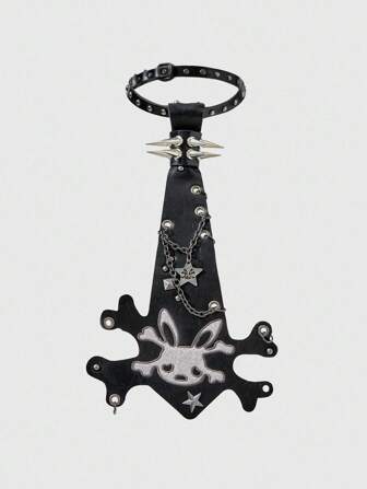 Grunge Punk Y2K Punk Style Studded Zipper Metallic Star, Skull Rabbit Unisex Necktie, Gothic Dark Aesthetic Accessories, Unique Personalized Decoration