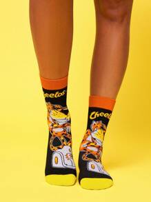 Cheetos X SHEIN 2 双柔软透气吸湿排汗休闲女士中筒袜时尚斑点黑色中筒袜加固脚趾和脚跟，经久耐用男女通用四季百搭夏冬 - 彩色 - 查看 6