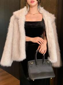 DAZY 女士宽松仿毛领长袖外套，时尚派对秋冬女式外套