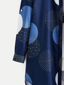 EMERY ROSE Random Floral Print Front Button Casual Long Sleeve Shirt Casual Spring - Navy Blue - View 4