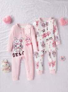 2 Stücke Baby Mädchen Herbst/Winter Eng anliegender Jumpsuit Set, süßer Cartoon Hasen Ohr Reißverschluss bedruckter Langarm Jumpsuit Zweiteiler Schlafanzug Baby Mädchen Schlafanzug Neugeborenes Baby Mädchen Pyjama Baby Mädchen Pyjama Jumpsuit Neugeborenes Baby Mädchen Pjs Jumpsuit Baby Jumpsuit "Eng anliegender Baby Mädchen Pjs Jumpsuit Herbst" - Pink - Übersicht 3