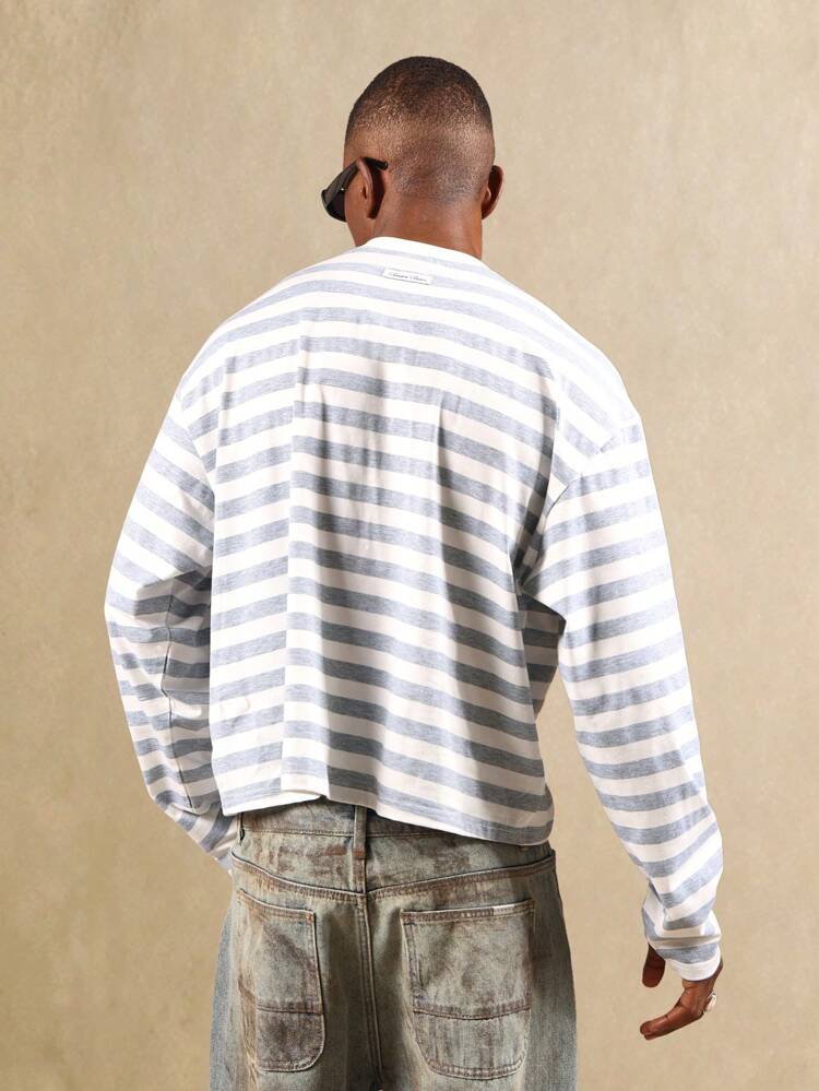 Gestreiftes Artist-Langarm-T-Shirt mit überschnittenen Schultern
