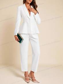 Amorya Shawl Collar Single Button Peplum Blazer & Pants In Fall/Winter