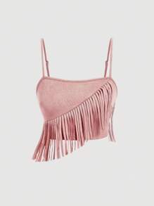 SHEIN MOD Women's Pink Suede Fringe 2 Pieces Set, Music Festival Outfit, Western Outfit - Pink - View 7