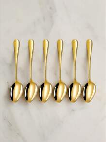 2/4/6/12件不锈钢咖啡/茶/甜点勺，适用于厨房、酒店、咖啡厅、学校用品 - 金色 - 查看 1