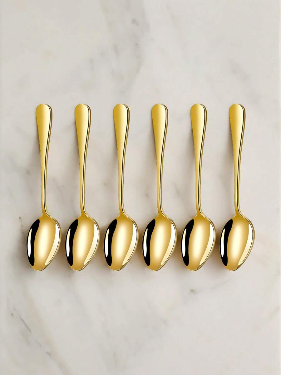 2/4/6/12件不锈钢咖啡/茶/甜点勺，适用于厨房、酒店、咖啡厅、学校用品 - 金色 - 查看 1
