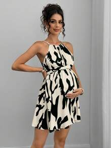 Momance Vestido midi con volantes y estampado de lunares para embarazadas para vacaciones