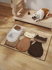 1 pieza Alfombrilla para alimentar mascotas con estampado de gato, alfombrilla para tazón de mascotas de alta absorción y secado rápido, fácil de limpiar, adecuada para mascotas en todas las estaciones, para perrera, jaula de gato - Multicolor - Ver 3