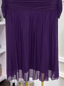 Modelyn Váy lưới xếp ly màu trơn thanh lịch cỡ lớn - Màu tím - Xem 7