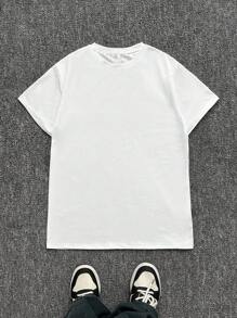 Manfinity Dauomo Y2K 复古字母图案印花圆领短袖T恤，适合所有季节 - 白色 - 查看 3