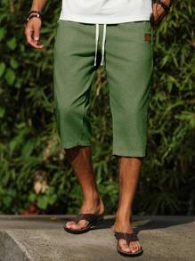 Genlund Men's Linen Casual Capri Pants With Slant Pockets, Summer - Green - View 4