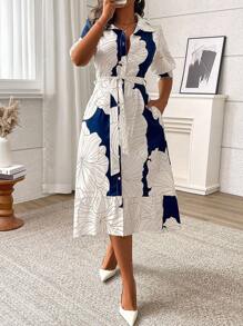 Breezaya 女士花卉印花前短后长休闲夏季度假连衣裙长款女装