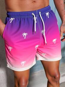 Surfspeed Men's Ombre Floral Print Pocket Drawstring Waist Beach Shorts, Suitable For Summer - Multicolor - View 3