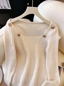 Franclia Damski uniwersalny, minimalistyczny, wszechstronny, elegancki sweter z dzianiny na jesień i zimę - Morela - Zobacz 8