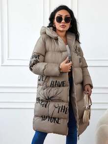 SHEIN Women's Printed Plus Size Winter Coat - Apricot - View 3