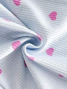 4pcs Newborn Soft Comfortable Blue Textured Fabric Cute Heart Print Long Sleeve Romper, Pants, Headband & Swaddle Blanket Set, Baby Clothing