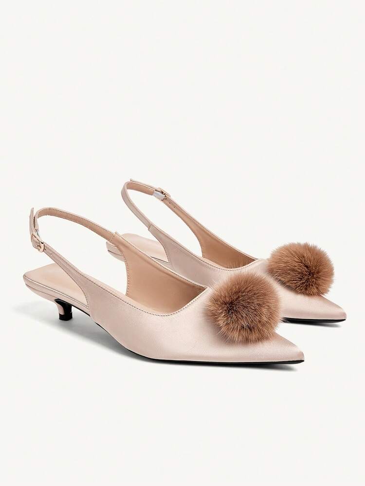 CUCCOO CHICEST Women's Pointed Toe Kitten Heel Pumps, Elegant Champagne Color Slip-On High Heels, Suitable For Commuting, Formal Occasions, Parties, Workplace, Thanksgiving, Christmas, Halloween