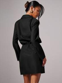 COSMINA Robes femme Automne Robe mini élégante à col V et boutons métalliques pour femmes, Automne/Hiver