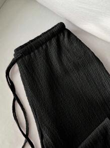 Elamini Quần ống đứng lưng thấp màu trơn đơn giản thường ngày cho nữ - màu đen - Xem 3