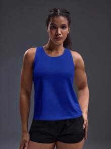 Powerista Hollow Out Round Neck Backless Sleeveless Fashion Sports T-Shirt, Summer - Blue - View 3