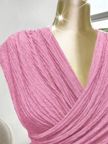 SHEIN Clasi Váy đi biển cổ chữ V khoét sâu dành cho nữ cỡ lớn, thiết kế thời trang, hàng mới về mùa xuân/hè - Màu Hồng baby - Xem 6