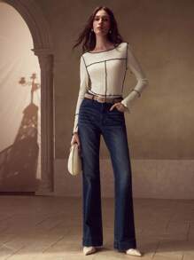 MOTF PREMIUM Camiseta de cuello de barco con costuras expuestas - Albaricoque - Ver 5