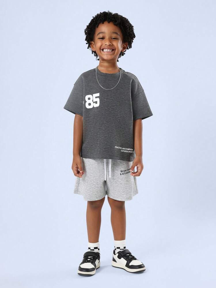 85 Print T-Shirt With Matching Drawstring Shorts