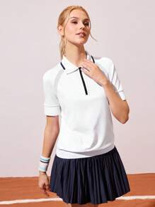 Gameset SHEIN Sport 女式白色短袖运动 Polo 衫，有领有口袋，女式网球上衣，网球裙，女式高尔夫上衣，网球上衣，运动裙 - 白色 - 查看 5