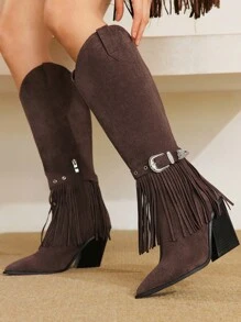 Styleloop Chocolate Women's Over-The-Knee Woven Boots, Suitable For Vacation, Boho, Western, And Music Festival Styles - Coffee Brown - View 5