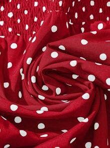 Linhara 大码女式波点褶皱双层袖休闲日常衬衫 - 酒紅色 - 查看 4