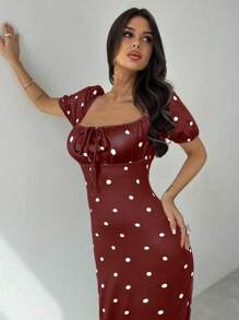 Firerie Áo cánh cổ vuông nhún bèo tối giản thanh lịch dành cho nữ, thích hợp mặc hàng ngày và đi nghỉ - Màu Đỏ Sâu - Xem 6