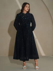 Anewsta Plus Size Women Long Dress With Rhinestone Decor, Elegant And Versatile Formal Dress