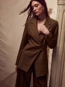 MOTF PREMIUM SACOU ASIMETRIC ELEGANT CU BRODAT PENTRU DAMĂ - cafea maro - Vizualizare 4